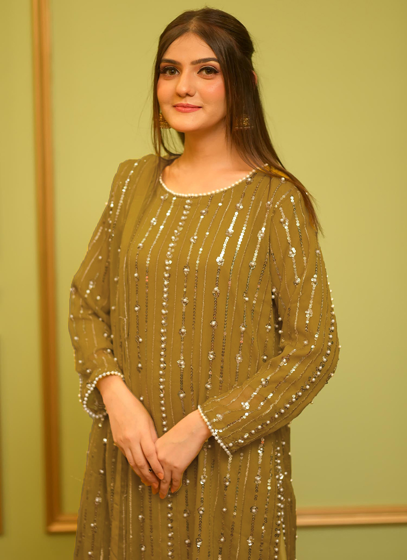 Green Premium Silk Anarkali Suit With Top & Dupatta For Indian & Pakistani Wedding Festival - Thread Sequence Embroidery Work main image 1